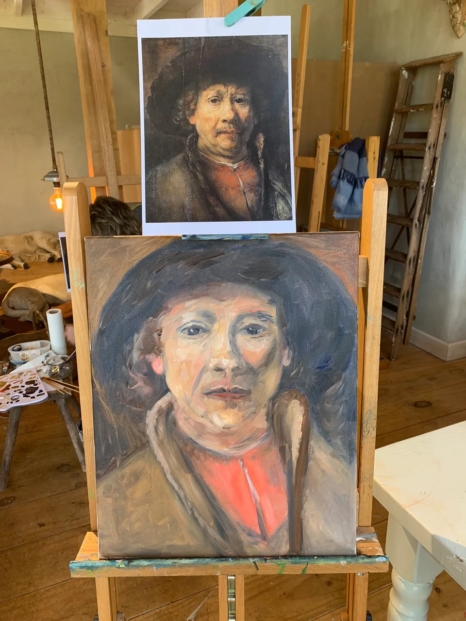 Een portret op de ezel